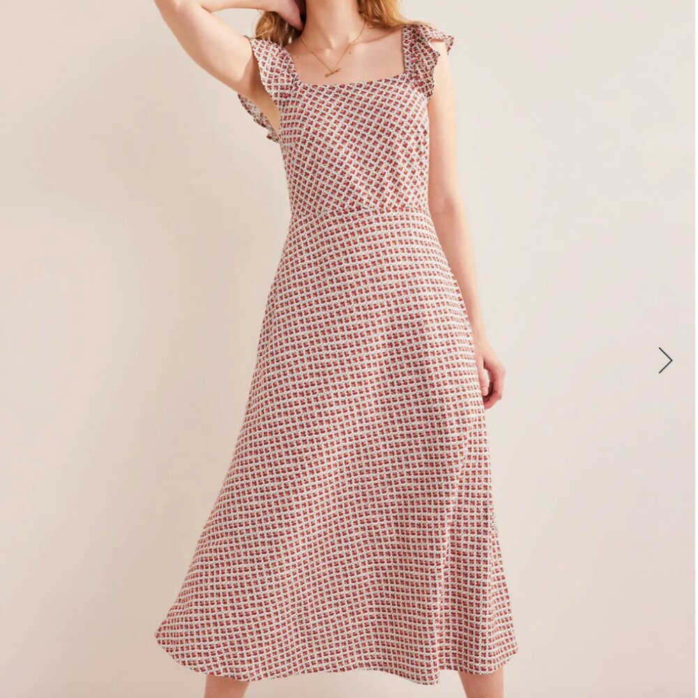 Boden Pink & White Printed Midi Dress